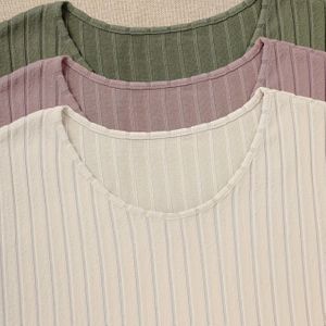 3-delige Ribbed Lange Mouw Casual T-Shirt Set