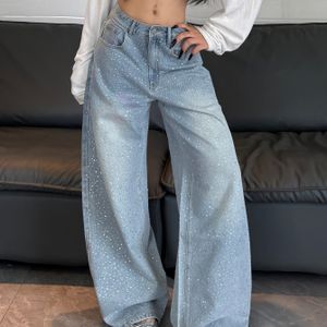 1 stuk Amerikaanse Uniek Ontwerp Gedistressed Washed Wijde Broek voor Vrouwen, Unisex Modieuze Losse Flared Broek (Zonder Riem/Accessoires)