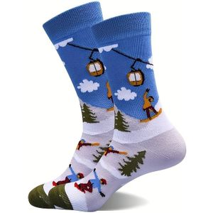 1 Paar Ski-Thema Kniekousen - Ademende Ski Print met Ski & Stok Grafieken, Warme Wintersokken voor Skiën, Snowboarden, Machinewasbaar