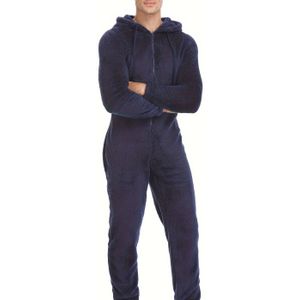 Gezellige Heren Fleece Jumpsuit Pyjama met Capuchon - Warm, Dik Teddy Stof voor Herfst/Winter, Lange Mouwen, Trekkoord Detail, Machinewasbaar