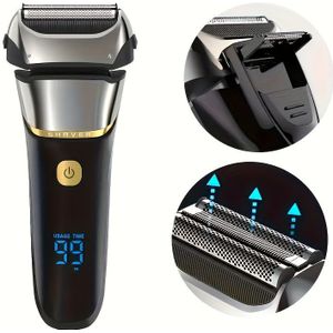 Herenscheerapparaat met Messen, Bakkebaardtrimmerfunctie, USB-Opladen, Geschikt voor Verschillende Scheerstijlen, LED-Digitale Display, Gezichts- en Baardsnijden, Slim Reizen