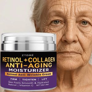 Retinol + Collageen Moisturizer, Rijk aan Collageen, Retinol, Honing, C E, Hyaluronzuur, Plantaardige Squalane, Fijne Lijntjes en Donkere Vlekken