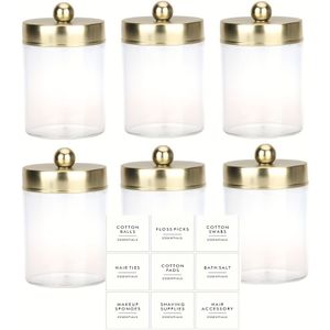 Q-tip Dispenser - 8 oz Plastic Apotheekpotten voor Opbergruimte op het Toilettafelblad - Badkamer Canister Accessoires Set voor Wattenschijfjes, Ballen, Pads, Flosjes