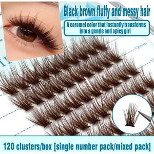 120 zwarte bruine karamelkleurige wimpers in een doos, pluizig, rommelig en . Wimpertransplantatie voor persoonlijk DIY-gebruik