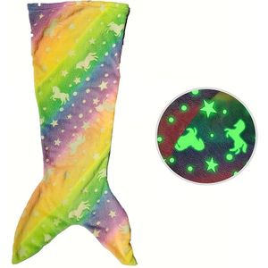 Gloeiende Zeemeermin Bedsprei - Bohemian Zeemeerminstaart Dekentje met Lichtgevende Glow, Roze Beddengoed, Vis-Thema Nacht voor & Kamers, Alleen Handwas (Compatibel met Zeemeerminschubben Decor)