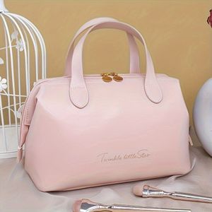 Grote capaciteit Franse stijl cosmetische tas voor vrouwen - Modieus PU-materiaal, waterdicht en ongeparfumeerde draagbare make-up organizer met duurzame handgreep