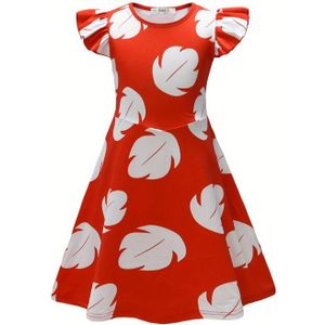 Meisjes Halloween Prestatiejurk met Pofmouwen - Rood-Wit Gestreepte Print, Korte Mouw, Ronde Hals, Perfect voor Halloween Feesten & Thematische Evenementen, Speels Ontwerp, Comfortabele Pasvorm