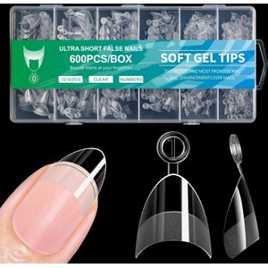 600 Stuks Vierkante Vorm Korte Lengte Glanzende Geometrische Transparante Nagel Tips