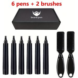 3/6-Pack Baardvullende Pennen voor Mannen - Waterdichte Precisiepunten Grooming Tools voor Snor & Baard, Olievrije Formule met Reisetui - Ideaal voor Thuisverzorging en Vaderdagcadeaus