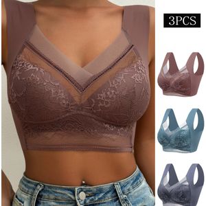 3-delige Draadloze Bh's Met Contrasterend Kant, Comfortabele En Ademende Push-up Bh, Dameslingerie En Ondergoed