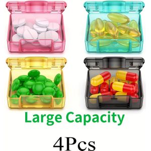 4-delige Schattige Kleine Reispillendoos, Mini Zak Pillenorganizer Dagelijkse Enkele Pillencontainers Draagbare Medicijnhouder voor Tas Visolie Supplementen
