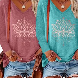 2 stuks V-hals Lange Mouwen Casual Losse Tops, Lente/Herfst Basislaag T-shirt voor Vrouwen - Wasmachinebestendig