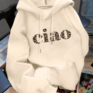 Stijlvolle dames hoodie met luipaardprint en '' letter graphic, voorzien van een kangoeroezak. Dit herfst- en winter lange mouwen sweatshirt is veelzijdig voor casual uitjes en feestjes.
