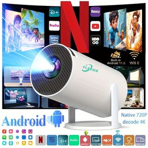 Draagbare Projector met Ingebouwde 11, 4K , 200ANSI Helderheid, 40-130 Inch Scherm, 180° Rotatie, 2.4G/5G WiFi6, 2D/3D Ondersteuning, Auto Keystone Correctie