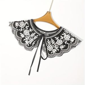 Witte & Zwarte Kanten Nepkraag - Afneembare Mock Kragen met Verstelbare Strikken, Lange/Korte Banden - Wasmachinebestendige Halsband voor Blouses, Jurken en Jassen (Naai-vrij zonder lijm)