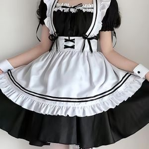 Korte mouw jurk voor dames, leuke jurk, prinsessenjurk, borstelastisch, verstelbaar, dameskorte jurk, cadeau, schort, hoofdband, strik