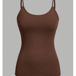 Dames Slim-Fit Strapless Tanktop - Fiber Shirt, Bruine Mouwloze Blouse voor Lente Zomer Herfst, Kreukbestendig & Wasmachinebestendig, Casual & Formele Kleding (Geen Bulk)