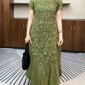 Plus Size - Elegante Zomer Handgemaakte Geplooide Jurk met Hoge Split - Chique Ronde Hals, Rekbare Stof, Uitlopende Rok, Kleur, Perfect voor Vrouwen, Casual Elegantie| Pasvorm|Rekbare Stof