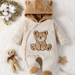 Baby's Eerste Beer - Zachte Grijze Romper met Capuchonjas & Beeroorkleding | Wasmachinebestendige Outfit voor 0- | Lente/Herfstkleding (Teddybeer Thema), Perfect voor Buiten