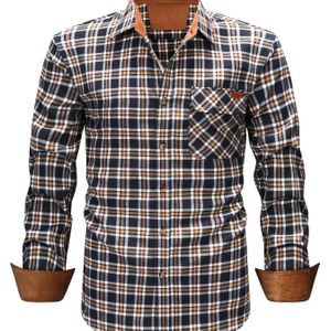 Heren Zware Ruitjes Lange Mouw Overhemd - Winterwarmte Kraag & Borstzak Knopen, Blauw/Wit/Zwart/ , Losse Pasvorm Casual en Formeel Button-Up Jasachtige (Machinewasbaar)