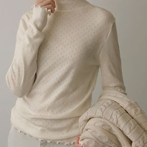 Vrouwen's Gezellige Hoge-Hals Lange Mouw Coltrui - Zachte Ronde Hals Top met Geribbelde Textuur, Casual Herfst/Winter Laagstuk, Beige, Lange Mouw Tops