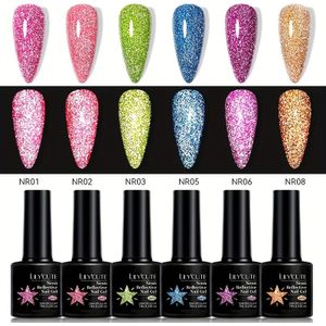 LILYCUTE 6 stuks/SET 7ml Neon Reflecterende Nagel Gel Polish 6 Kleuren Zomer Fluorescerend Superflash Heldere Sprankelende Glitter Gel Soak Off Semi Permanente Nagelkunst Gel Vernis