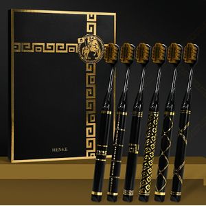 Tandenborstel voor Thuisgebruik, Ultrafijne Zachte Borstels, Brede Kop, Stijlvol Zwart en Gouden Handvat