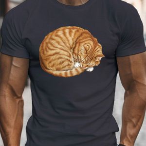 Men's Ginger Cat Graphic Tee - Casual Crew Neck Short Sleeve T-shirt, Lightweight & Comfy For Summer