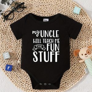 "Mijn oom zal leuke dingen leren" Print Baby Triangle Bodysuit, Casual Korte Mouw Romper, Babyjongen Buitenkleding