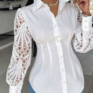1pc Elegante Polyester Overhemd Blouse met Unieke Vetermouwen, Kleur Revers Kraag Top voor Volwassenen