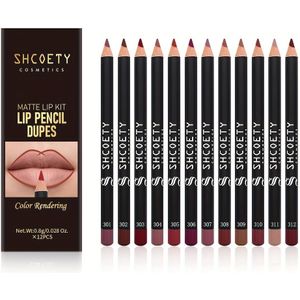 12 Kleuren Matte Lipliner Set | Nude Langhoudend, Niet-Uitdrogend, Potloodvorm, Roze en Rode Tinten
