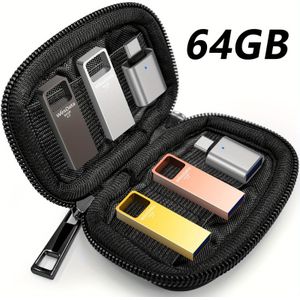 32GB/64GB/128GB 4-Pack Mini Metal USB 3.0 Flashdrives en 2-Pak in een Etui, Leessnelheid /s, USB-Sticks voor Type C Telefoon, Laptop, MacBook, Tablet, PC