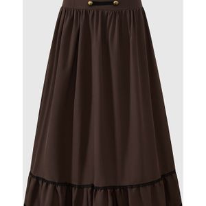 Vrouwen Hoge Taille Marineblauwe A-Lijn Rok met Gouden Knopen - Lichtgewicht 100% Polyester, Machinewasbaar, Elegante Kleur Ontwerp voor Lente/Zomer Casual & Formele Kleding