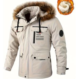 Heren Thermische Fleece-Gevoerde Parkajas - Casual Buitenjas met Capuchon en Meerdere Zakken, Afneembare Bomberstijl voor Winteravonturen