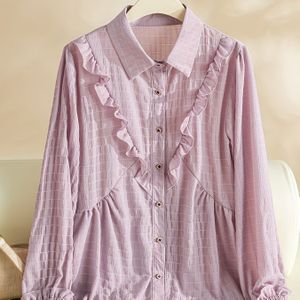 Dames Lichtroze Knopen-Shirt met - Casual Losse Pasvorm Lange Mouw Col Blouse voor Lente, Zomer & Herfst, Polyester Stof, Casual Kleding | Collier Knopen-Shirt | Glanzende Textuur