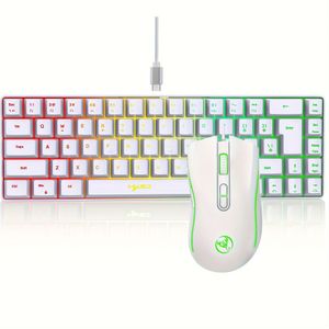 HXSJ Ergonomische 68-toetsen Mini Bedrade Toetsenbord met RGB-achtergrondverlichting en Optische Gaming Muis, Compact Ontwerp voor PC, Laptop, Mac - ABS Materiaal, Geen Batterij Nodig