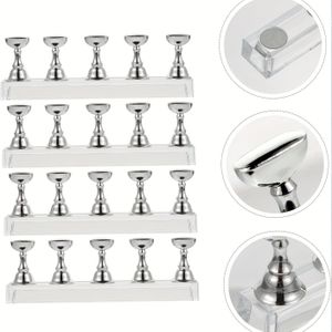 4 Sets Nagel Checkerboard Nagel Oefenstand, Ongeurend, Zilverkleurig, Met Magnet, Voor Nagelkunst Oefenen, Manicure Oefenen, Press on Nagelstand, Nagelkunst Oefentoestel, Verfhouder