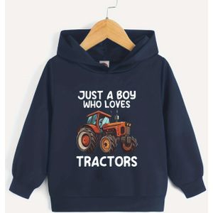 GEWOON EEN JONGEN DIE HOUDT VAN TRACTOREN Print jongens casual pullover sweatshirt met capuchon en ronde hals en lange mouwen voor lente herfst, kinderkleding