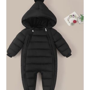 Nieuwe Winter Baby Bodysuit voor Jongens en Meisjes - Dikke Outdoor Huggie met Capuchon, Modieuze Zwarte Gevoerde Romper voor Herfst/Winter, Perfect voor Buiten