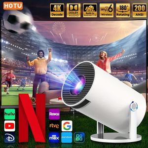 HOOTU Pro Mini Draagbare Projector, 4K/200ANSI Slimme Projector met WiFi 6, Schermverstelling, 180 Graden Rotatie, Thuisbioscoop Video Projector met Ingebouwd 11.0 OS