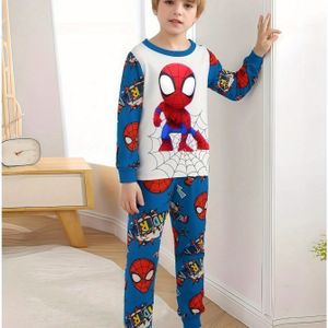 2-delige Marvel Spider-Man Kinder Set - Lange Mouw & Broek met Dynamisch Webpatroon, Vlamvertragende Nachtkleding voor Jongens 2-9 Jaar, Knusse Huisoutfit, Ademend , Perfect voor Buiten