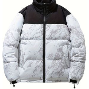 Heren Winterjas Winddicht Gevoerde Opstaande Kraag Camo Jas - Dikke Warme Buitenlaag, Buitenkleding voor Koud Weer & Jacht Camouflagejas (Kleurblok)