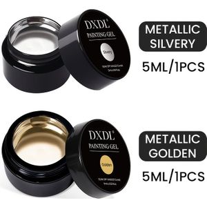2 stuks DXDL 5ml Metallic Painting Gel Nagellak in Goud en , Spiegel Effect Linie Kunst en Franse Nagelkunst, Soak Off 3D Chrome Gepainte Tekening Liner Ontwerp voor Thuis, Nagelkunst, DXD