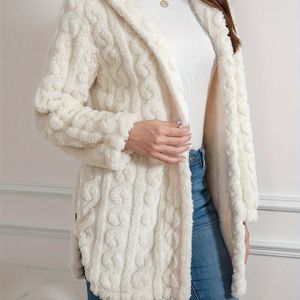 Elegante Polyester Fleece Capuchon Trui - Kleur Gebreide Stof Vrouwen Fluffy Jas voor Herfst/Winter