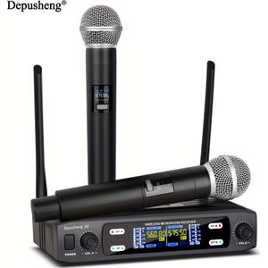 DEPUSHENG Professionele Draadloze Microfoon | Twee Kanaals Draagbare Handmicrofoon, Draadloze Ontvanger, Geschikt voor KTV, Familie Karaoke, Vergaderingen, Podiumoptredens - Kerstcadeaus