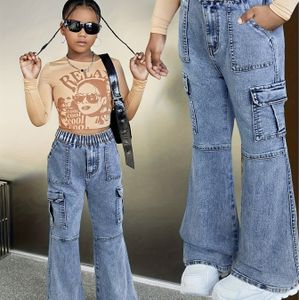 Stijlvolle High-Waisted Flared Jeans met Meerdere Zakken, Perfect voor een Slim Fit, Veelzijdige Streetwear, Schattig Design, Opvallende Vakantie Trend