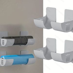 4-pack Self-adhesive Kitchen Organizers For Wrap, Foil, Towel, And Trash Bag - Adjustable Wall-mounted Holders For Cabinet, Refrigerator Side, And Umbrella Storage - Non-food Contact