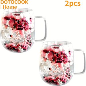 2pcs Double Glass Flower Cup - Heat Insulation Glass, Transparent Cup, Cappuccino, Tea, Espresso, Latte, Hot Drinks, Decorative Glassware, , And Stylish, Suitable For Family, Party, Bar Use