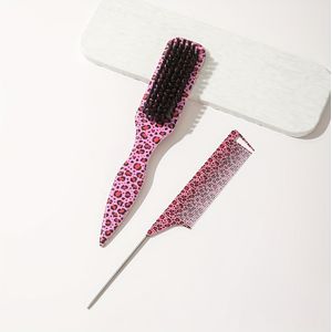2- Set Luipaardprint Puntige Staart Borstel Naaldstaart Kam Zachte Borstel Duurzaam ABS Materiaal Gladde Combinatie Geschikt voor Thuis en Kapperszaak Gebruik