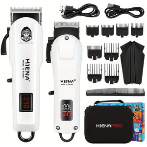 HIENA Elektrische Haartrimmer Set - Wit, Oplaadbaar Draadloos Trimmer met Opbergtas, LCD Display, Professionele Verzorgingsset voor Mannen, Inclusief Kam en Etui, Perfect Cadeau voor het